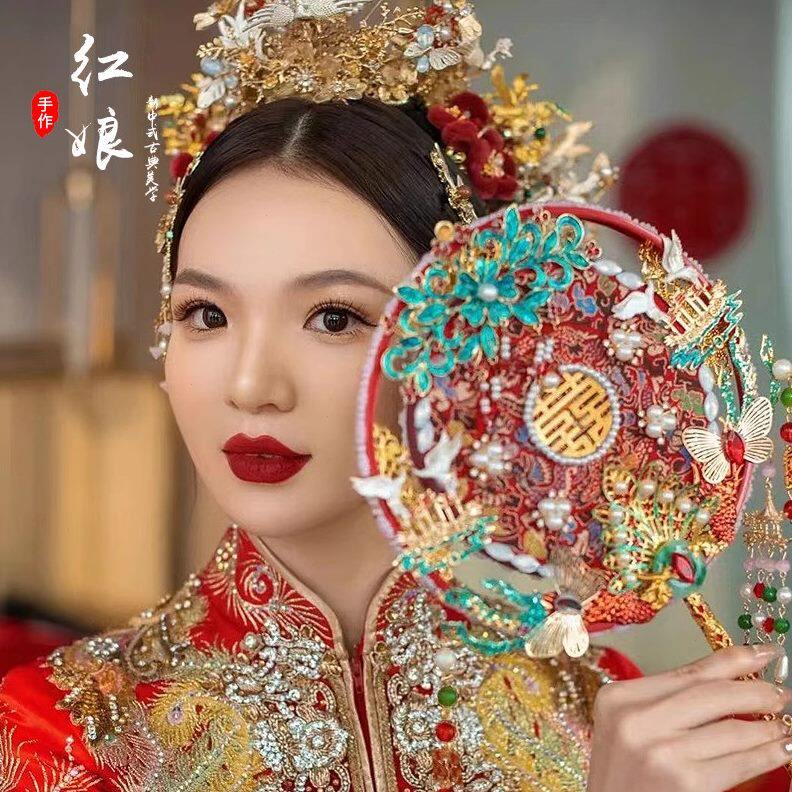扇婚礼中式婚纱扇闺蜜礼服新娘婚新婚礼物送喜结婚汉服团扇成品扇
