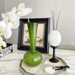 复古橄榄摆件玻璃花瓶高级民宿古样板间客厅卧室桌面中绿装饰品感
