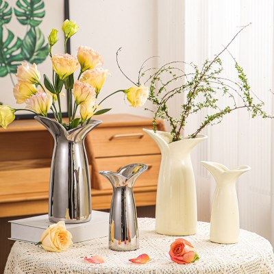 北欧轻奢高档银色软装饰品客厅高级感样板房间插花瓶客厅餐桌摆件,家居饰品,花瓶,淘宝优惠券,粉丝福利购,淘宝优惠卷