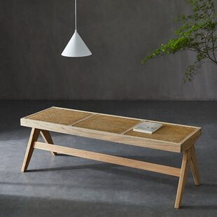 藤编前尾老榆木衣立搁作昌迪加尔凳室床木长凳主卧方衣榻头床边放