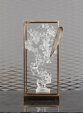 新中式铁艺禅意竹叶透明太湖石玄关墙柜置物柜博古架书房装饰摆件