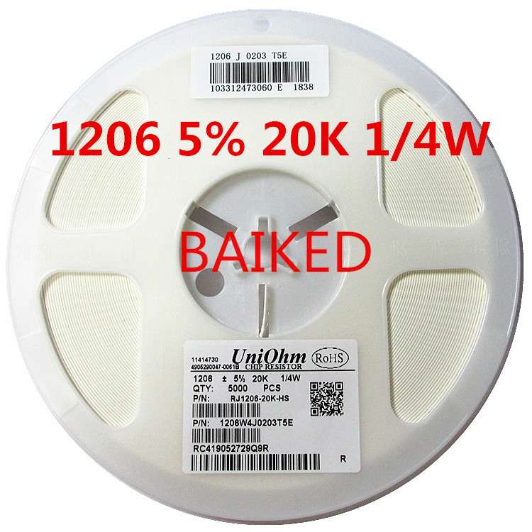 1206 5% 20K 203 1/4W RJ1206-20K-HS 1件=5000只/盘