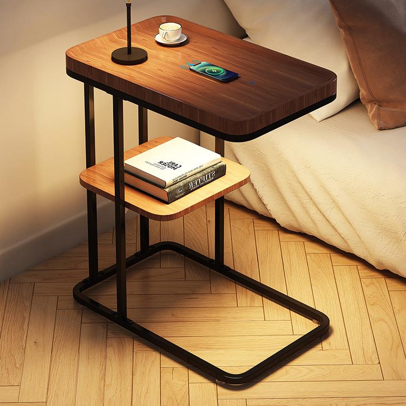 无线充电边几可移动小茶几小桌子推车置物窄轻奢岩板法式床头柜子