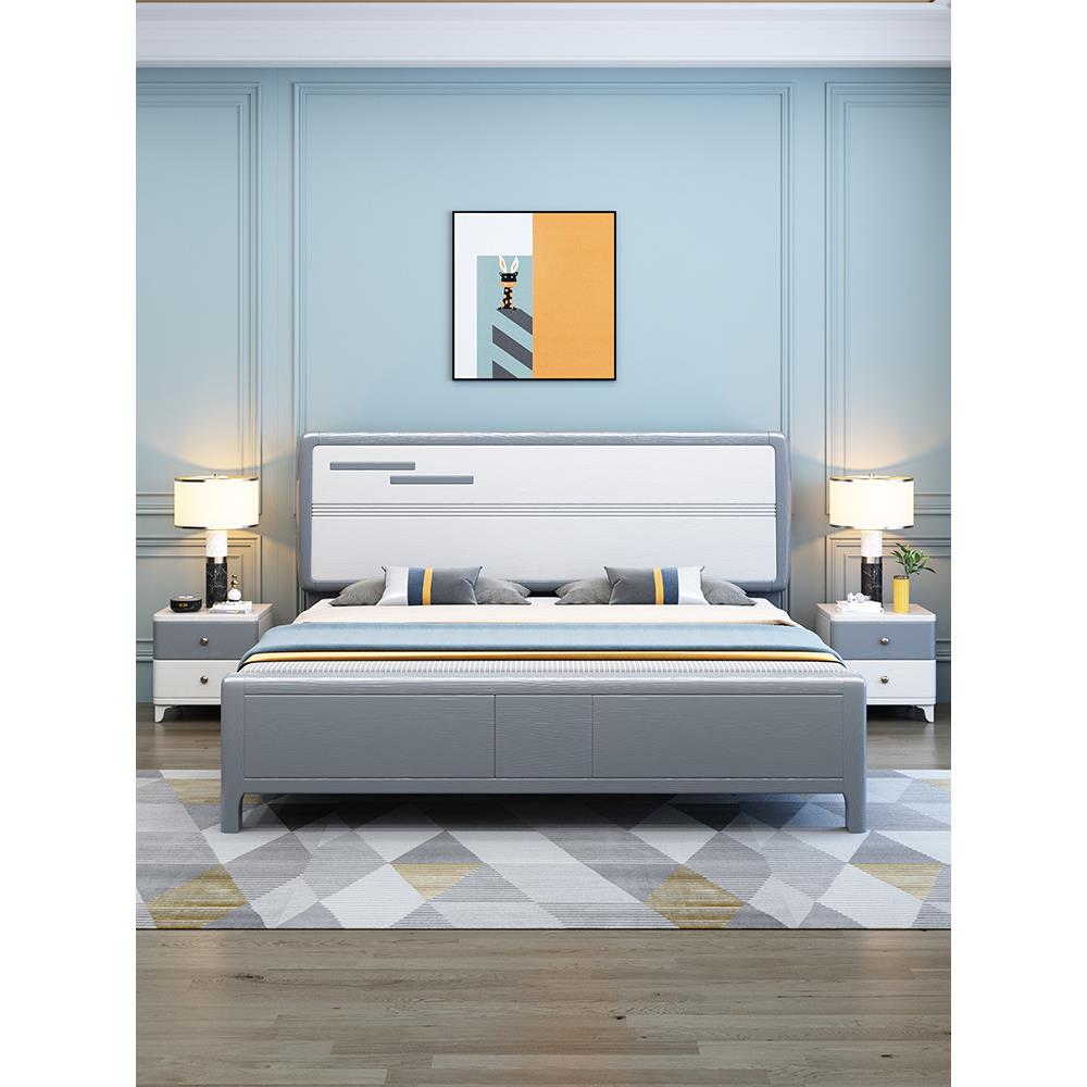 白色实木床1.8米北欧现代简约轻奢床双人床主卧压纹储物1.5米婚床