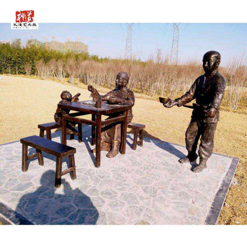 郑州场景雕塑商场河南烩面古代人物雕像饭馆吃烩面纯铜摆件免维护