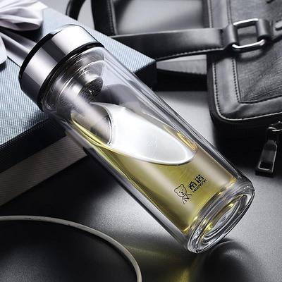 希诺双层玻璃杯商务办公泡茶杯子带过滤网6736-6737-6738-6739