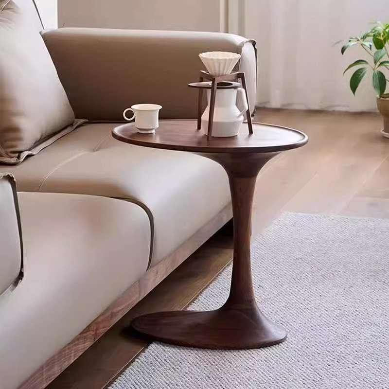 北美黑胡桃木边几沙发角几圆形边桌全实木小茶几卧室床边桌置物架