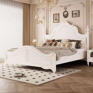 米尔斯爆款热卖白色奶油风现代简约床1米5主卧家用榉木安娜实木床