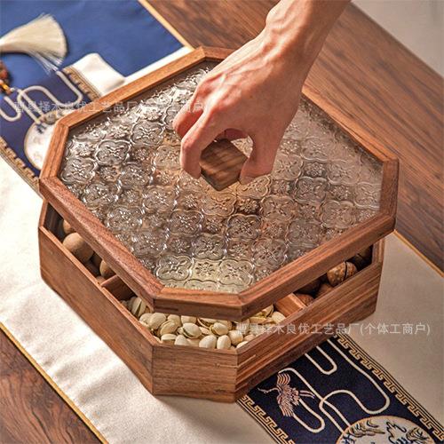 实木果盘轻奢新款客厅家用糖果盒水果干果收纳盒北美黑胡桃干果盒