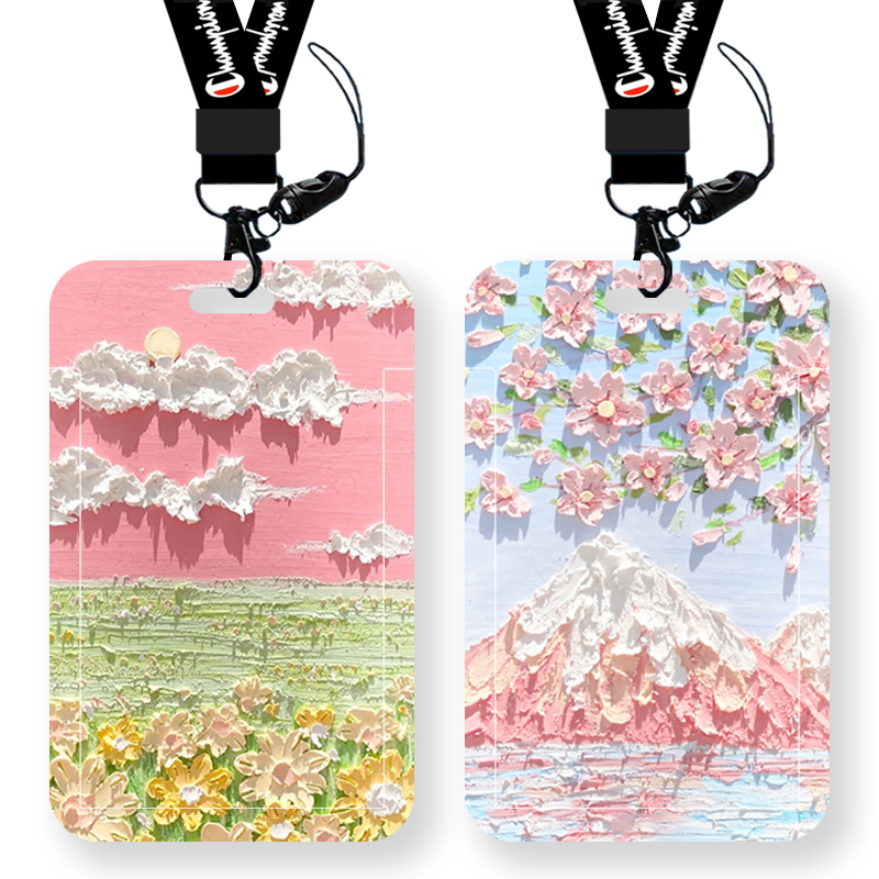 油画水彩卡套学生饭卡校园卡身份证地铁公交N羊城通挂绳挂脖保护