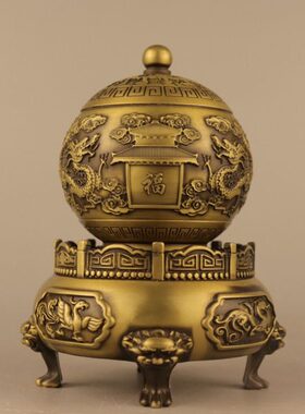 纯铜时来运转熏香炉四大神兽百福双龙九转乾坤鼎摆件九转香炉铜器