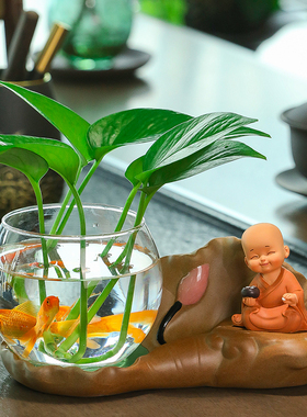 慧悟小和尚韵莲底家居客厅装饰品办公室桌面O小摆设水培玻璃瓶摆