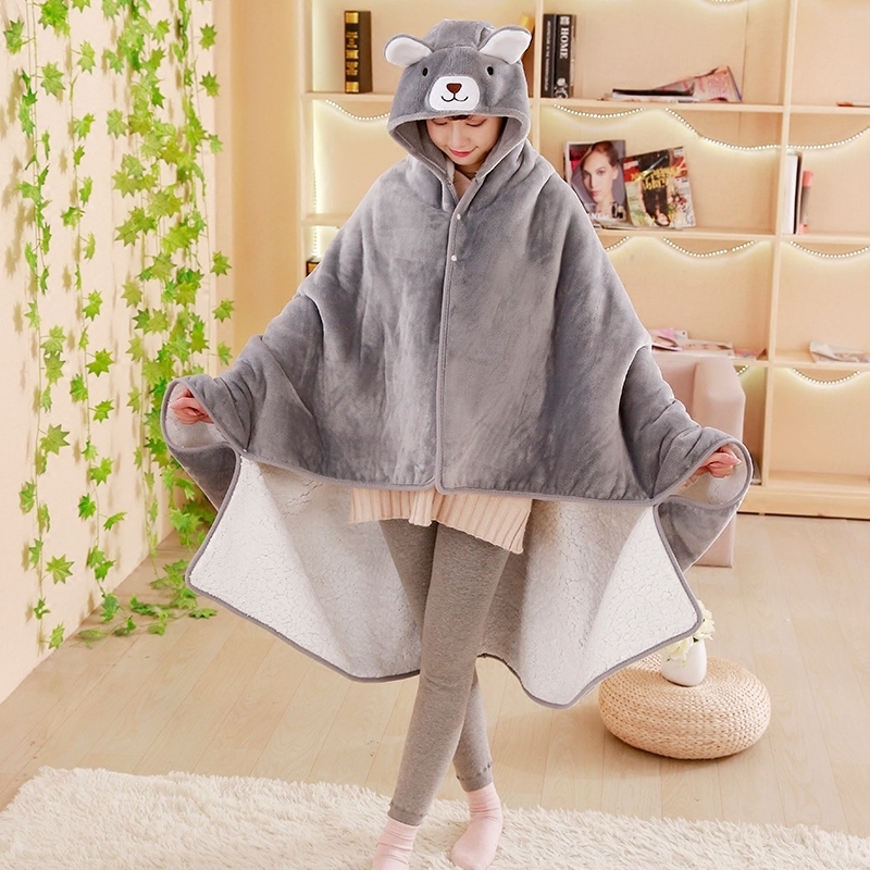 卡通动漫懒d人披风毯子披肩午睡斗篷办公室空调毯冬季保暖加绒加