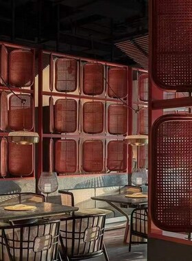 中式藤编b铁艺屏风隔断客厅餐厅入户玄关装饰镂空火锅店花格定制