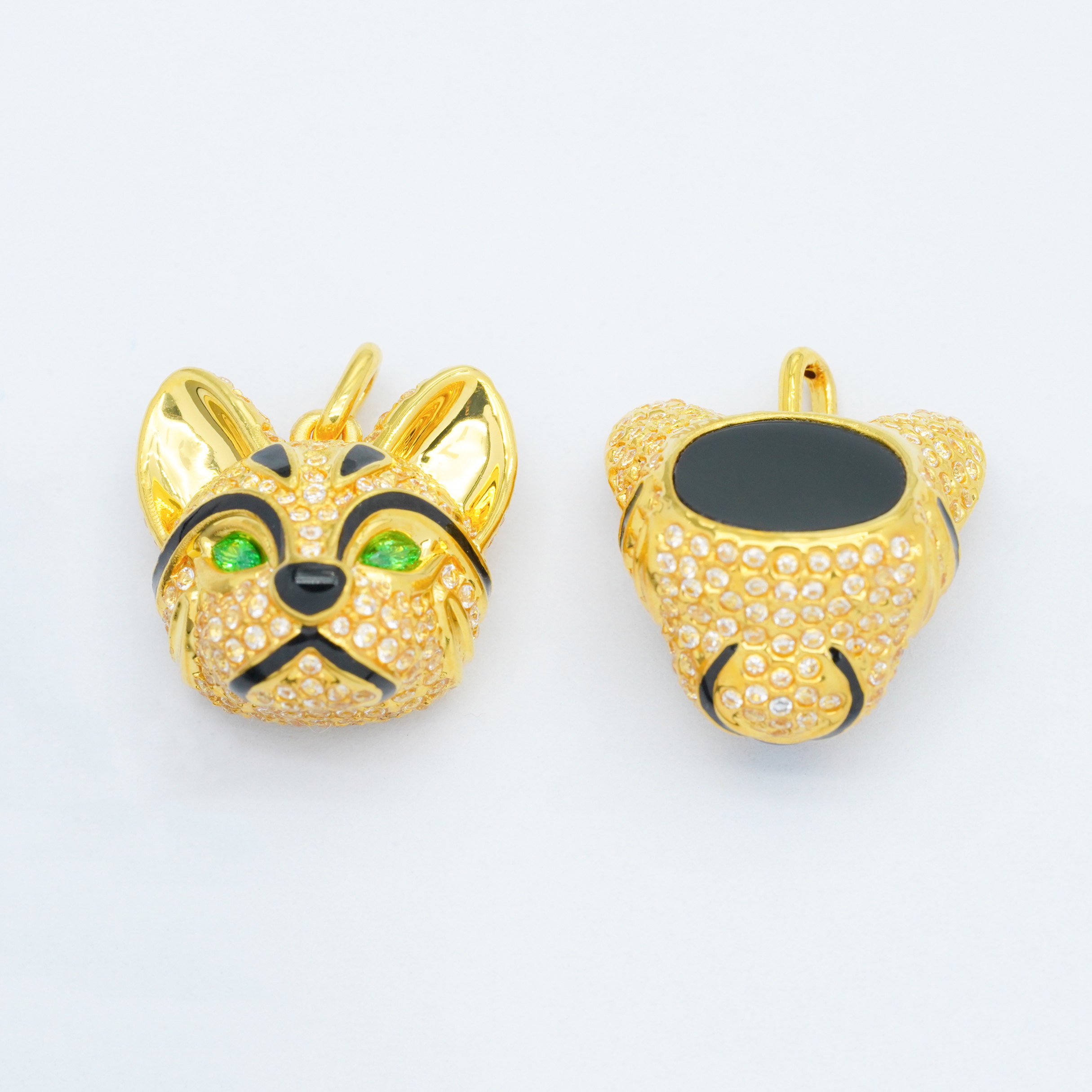 18k金烤漆黑玛瑙豹猫吊坠【QL07325】