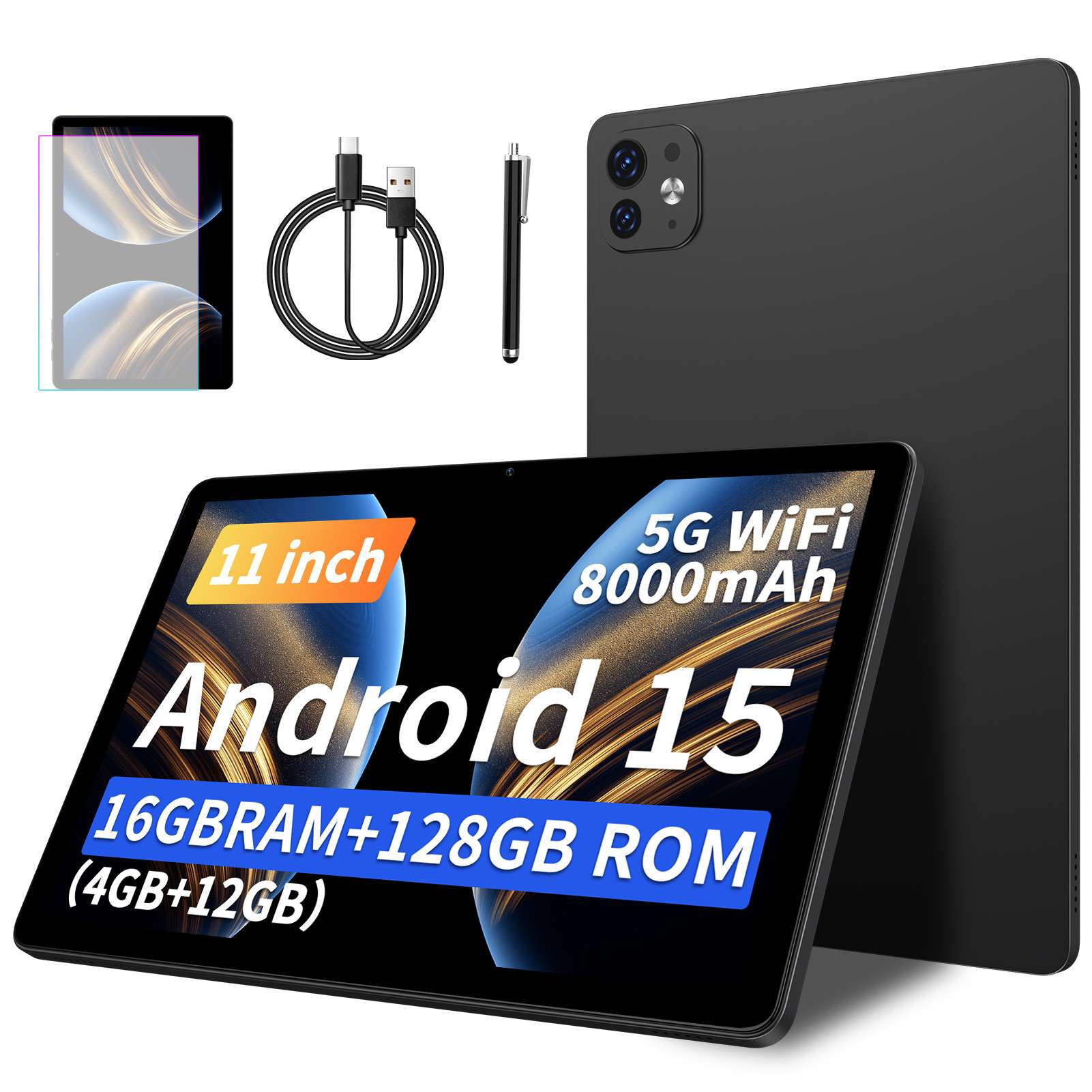 源头工厂11英寸16GB(4g+12g)+128GB存储安卓15大电池8000毫安平板