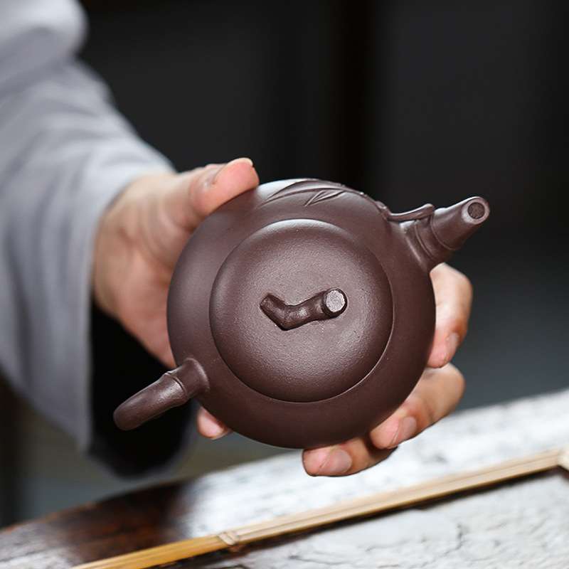 直播网店一件代发货宜兴原矿紫泥手工紫砂壶 汉棠竹瓢泡茶壶茶具