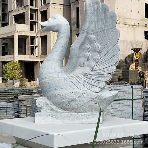喷泉石雕天鹅大理石汉白玉吐水动物装饰小区绿化流水动物雕塑摆件