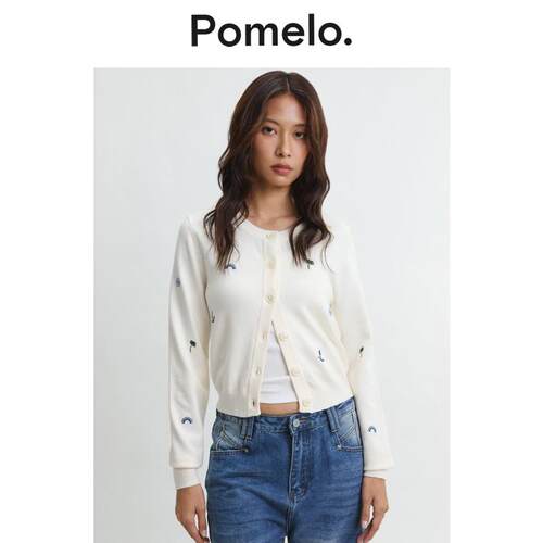 Pomelo 刺绣开衫 - 象牙白