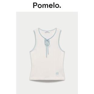 Pomelo 白色 蝴蝶结撞色饰边背心