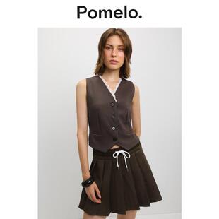 外搭叠穿无袖 Pomelo 马甲小个子显瘦短款 小众蕾丝边西装 背心 法式