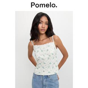 Pomelo 小个子显高碎花吊带背心木耳边方领内搭外穿辣妹吊带上衣