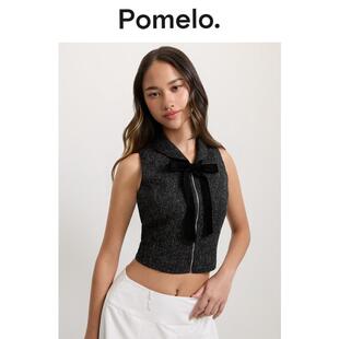 上衣收腰显瘦通勤易搭外搭马甲女 无袖 Pomelo 甜酷风蝴蝶结短款
