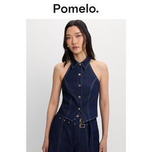 背心上衣女 减龄感辣妹牛仔挂脖式 Pomelo 潮流修身