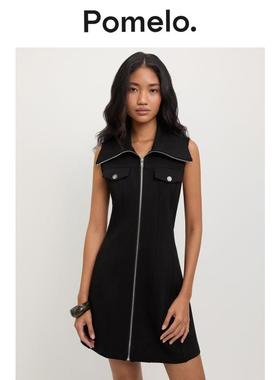 Pomelo 无袖翻领拉链连衣裙 - 黑色