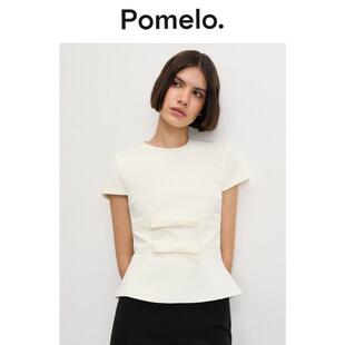 上衣 荷叶摆白色蝴蝶结短袖 Pomelo 甜美优雅修身