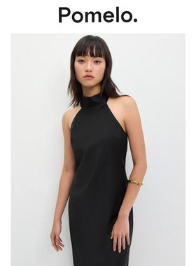 Pomelo 挂脖长款连衣裙 - 黑色