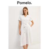 法式 V领长裙女系带收腰显瘦中长款 休闲度假衬衫 Pomelo 式 连衣裙