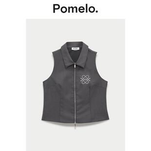 拉链翻领个性 易搭辣妹无袖 背心上衣女 修身 Pomelo