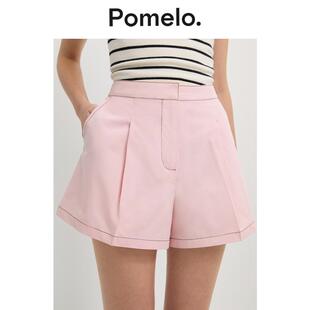 宽松显瘦A字阔腿短裤 新款 女 温柔风粉色明线高腰短裤 Pomelo