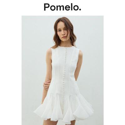 Pomelo 小众设计感无袖连衣裙收腰显瘦短款荷叶边连衣裙
