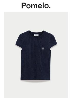 Pomelo 甜辣风针织衫坑条圆领修身显瘦短袖针织上衣女