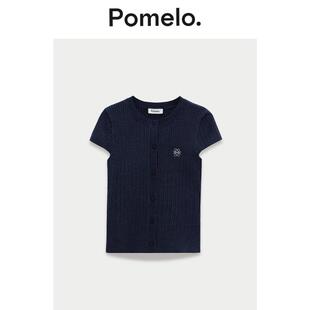 显瘦短袖 坑条圆领修身 针织上衣女 甜辣风针织衫 Pomelo
