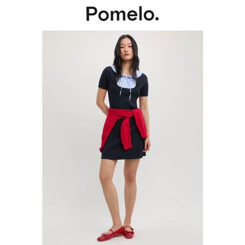 Pomelo 彼得潘领针织迷你连衣裙 - 蓝色