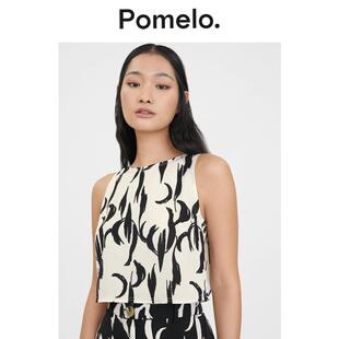 Pomelo 背心外穿内搭显瘦辣妹风挂脖吊带上衣 水墨印花短款