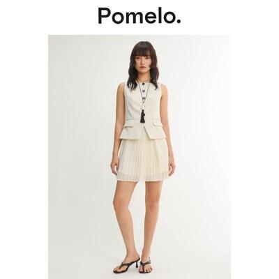Pomelo 无袖方领褶裥连衣裙 - 象牙白