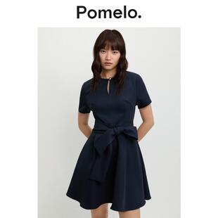 Pomelo 气质风收腰连衣裙女蝴蝶结系带显瘦通勤易搭A字迷你连衣裙