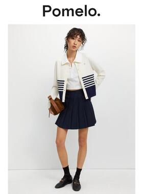 Pomelo 简约风撞色条纹针织衫设计感小个子显瘦百搭针织外套女