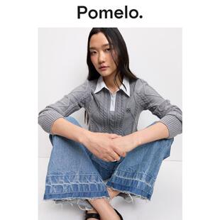 秋冬 假两件Polo领宽松显瘦学院风针织衫 Pomelo 通勤风麻花针织衫