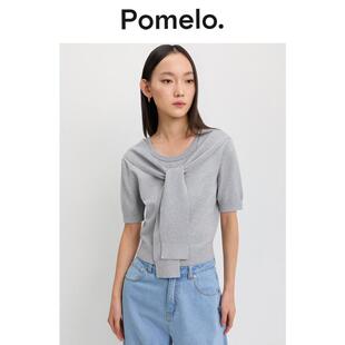 Pomelo 针织上衣女 假两件系带领淑女气质亲肤透气短袖