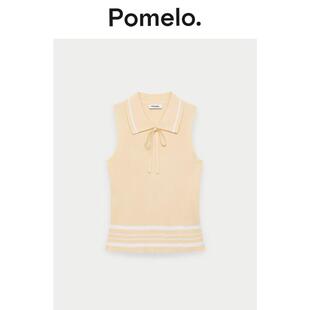显瘦外穿内搭打底衫 Pomelo 减龄米色polo领针织背心女系带无袖