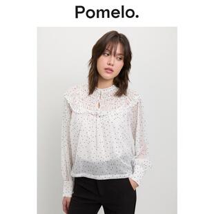 白色波点荷叶边衬衫 衬衫 女新款 温柔风长袖 上衣 法式 Pomelo
