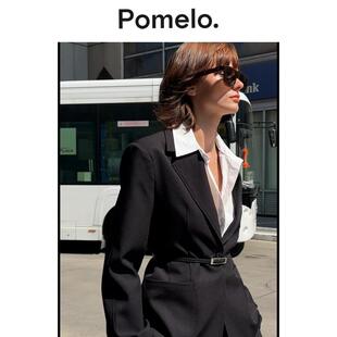 Pomelo 宽松显瘦易搭西服外套女 职业通勤潮流感黑色西装