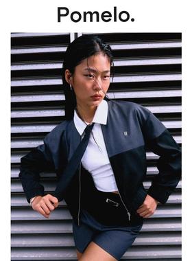 Pomelo双色拉链夹克-深灰色