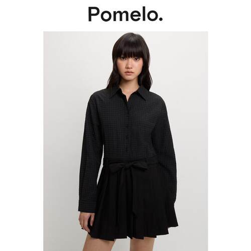 Pomelo 蝴蝶结衬衫裙 - 黑色