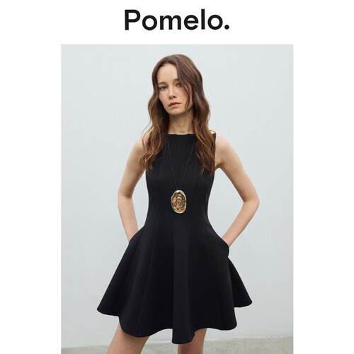 Pomelo花卉肩饰连衣裙-黑色